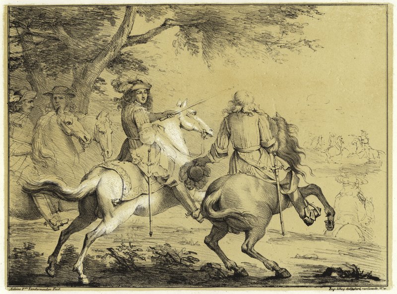 1667年にブルージュ運河近くのスペイン軍の敗北時にルイ14世王 作： アダム・フランス・ファン・デル・ミューレン