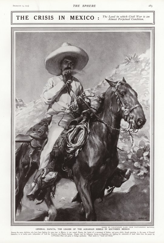 1913年、メキシコ南部の農民反乱軍のリーダーであるサパタ将軍 作： アディソン・トーマス・ミラー