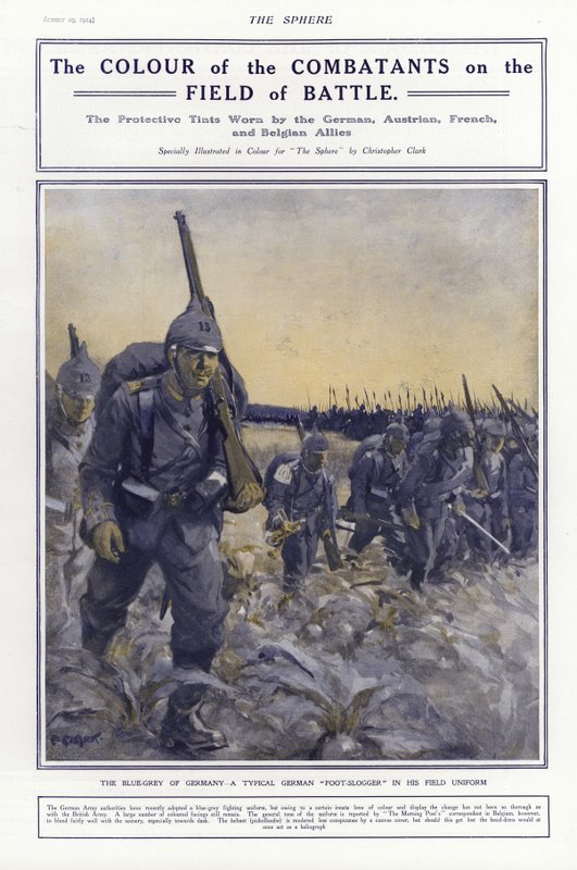 第一次世界大戦、1914年、野戦服のドイツ歩兵 作： アディソン・トーマス・ミラー