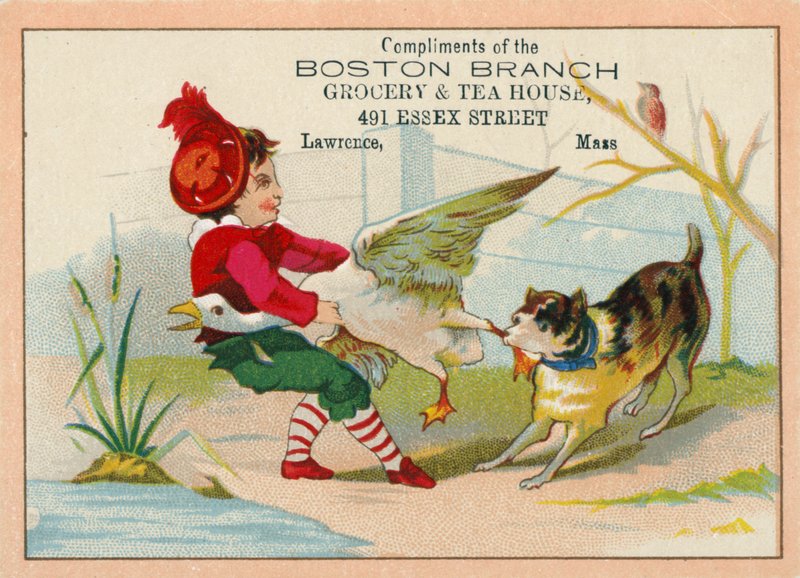 ガチョウから足を引っ張ろうとする犬 作： アメリカの学校