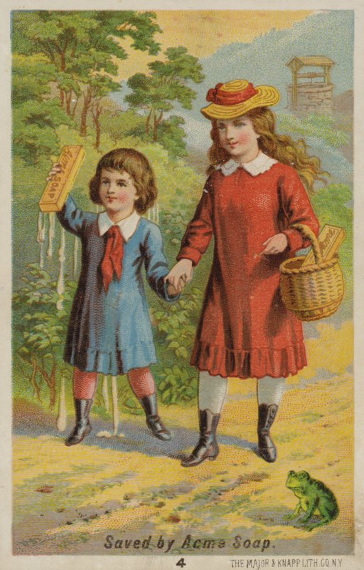 びしょ濡れの男の子と手を繋いでいる女の子 作： アメリカの学校