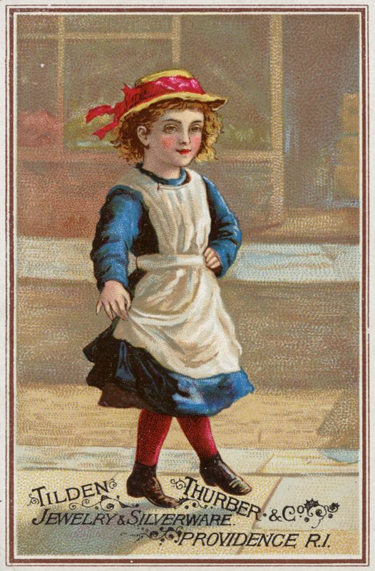 ふざけてスキップする女の子（chromolitho） 作： アメリカの学校