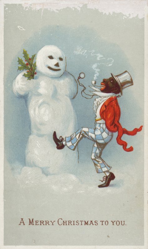 黒人と雪だるまのクリスマスカード 作： アメリカの学校