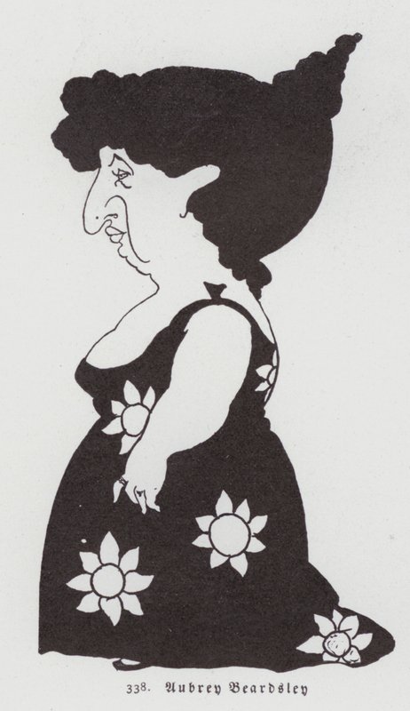 ひまわりのドレスを着た女性の風刺画 作： オーブリービアズリー