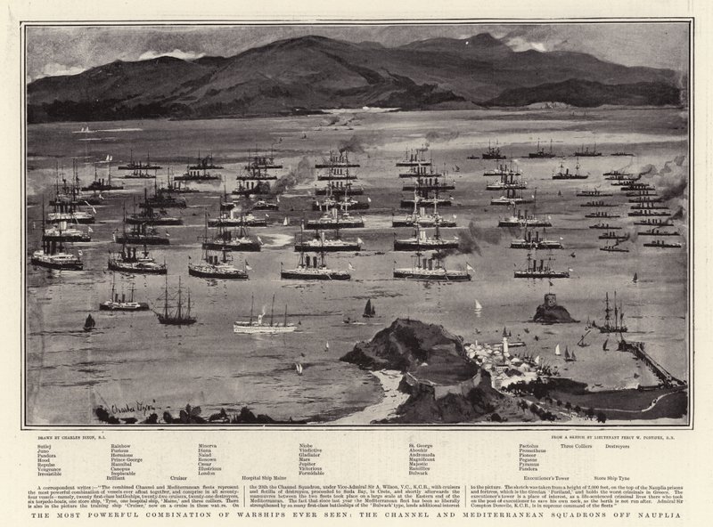 史上最も強力な軍艦の組み合わせ、ナウプリア沖の海峡と地中海戦隊 作： チャールズ・エドワード・ディクソン