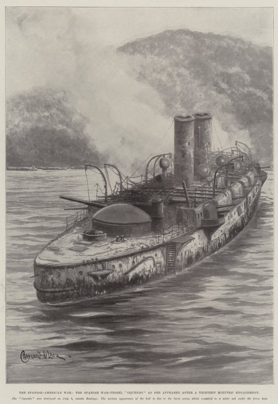 スペイン系アメリカ人戦争、スペイン戦争艦船オケンドは13分の関与の後に登場した 作： チャールズ・ジョン・ド・レイシー