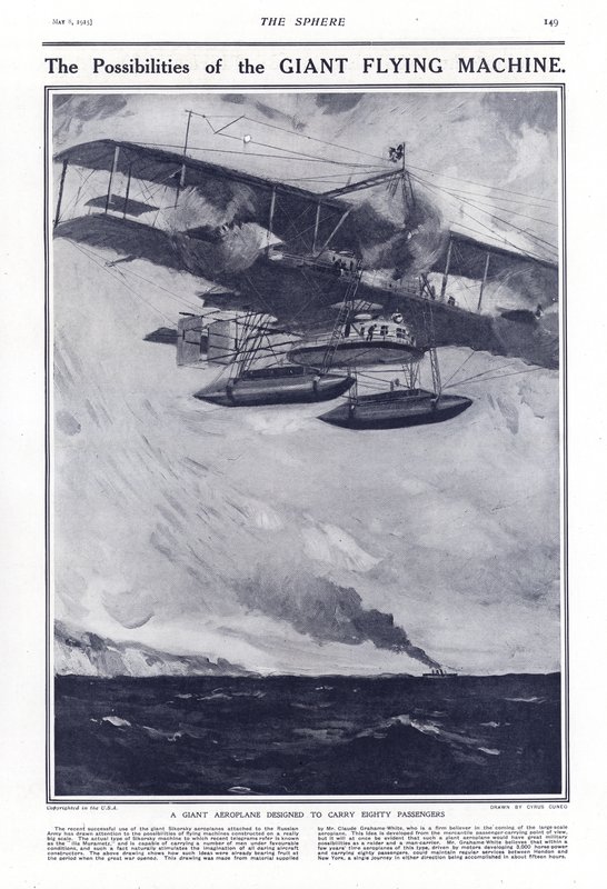 1914年に80人の乗客を運ぶように設計された巨大な飛行機 作： サイラスクネオ