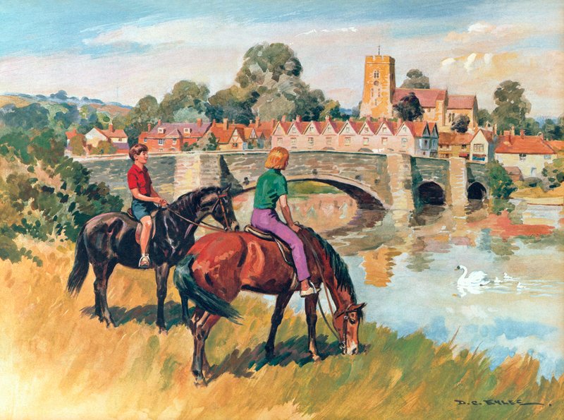 イギリスの田舎の風景（カラーリトグラフ） 作： デレク・チャールズ・アイルズ