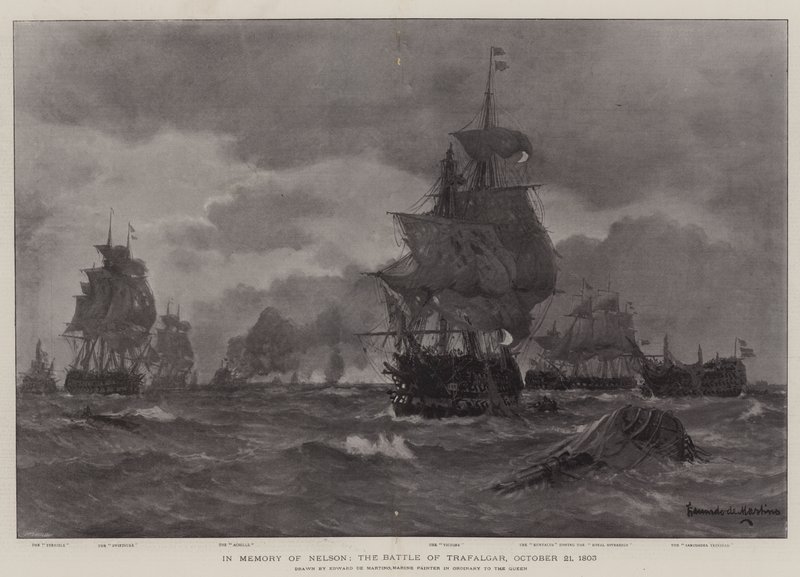 ネルソンを記念して、トラファルガーの戦い、1803年10月21日 作： エドワード・デ・マルティーノ