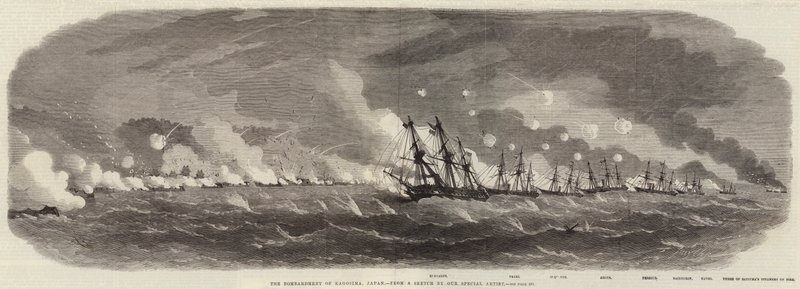 カゴシマの爆撃、日本1863 作： エドウィン・ウィードン