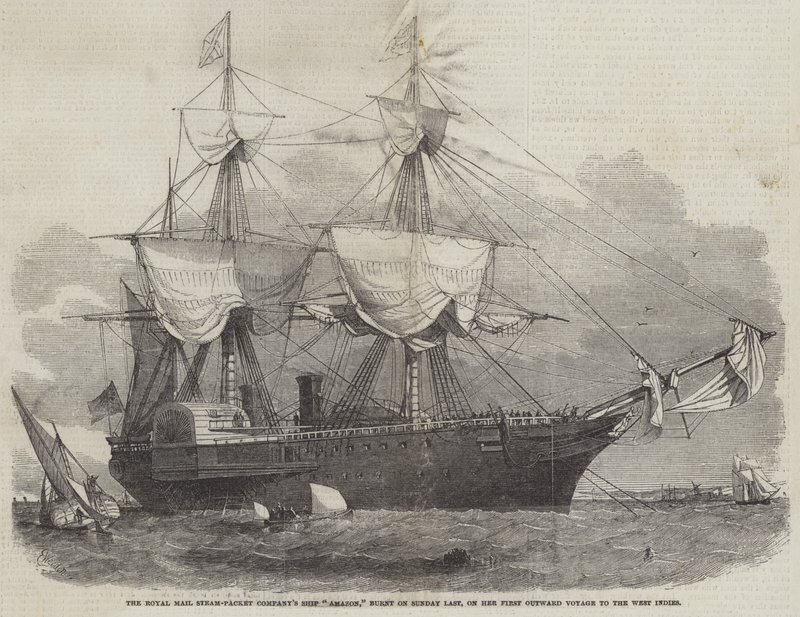 Royal Mail Steam-Packet Companyの船Amazonは、最後の日曜日に、西インド諸島への最初の外向きの航海で焼失しました 作： エドウィン・ウィードン
