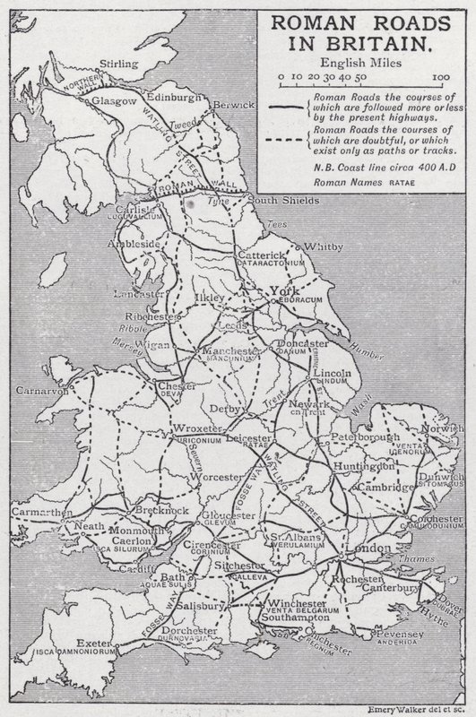 イギリスのローマ時代の道路（リトグラフ 作： エメリー・ウォーカー