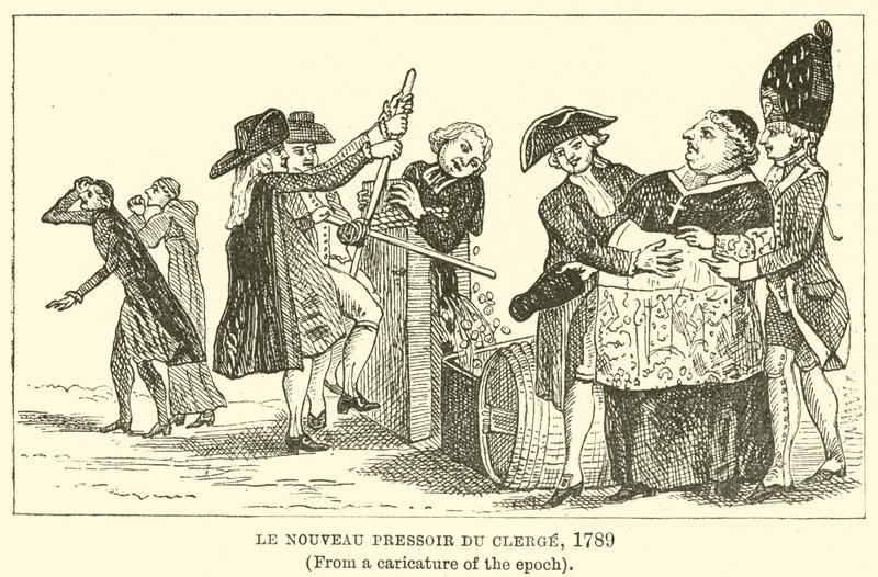 Le Nouveau Pressoir du Clerge、1789年（当時の風刺画から） 作： 英語学校