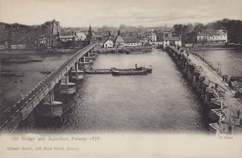古い橋と水道橋、パトニー、1878 作： 英語の写真家
