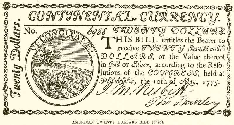 アメリカの20ドル紙幣（1775） 作： 英語学校