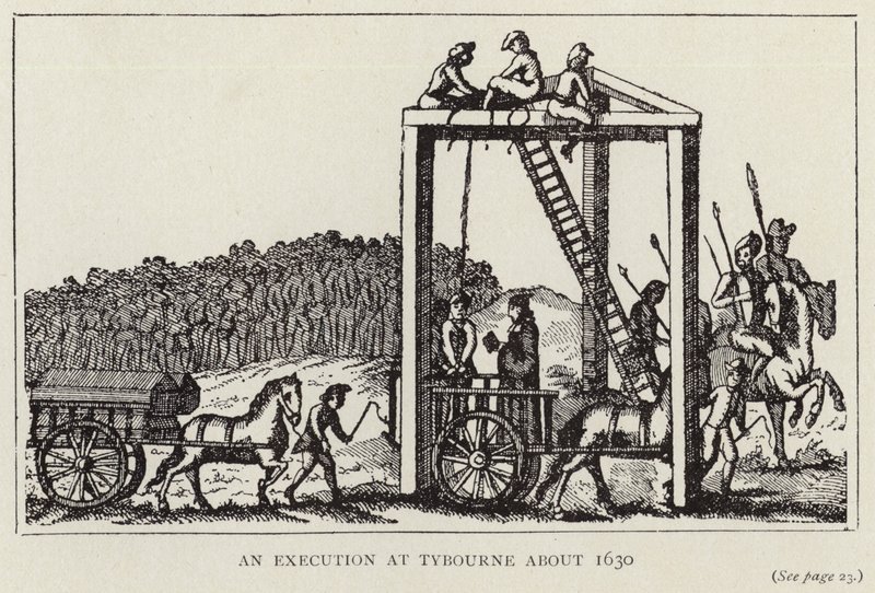 1630年頃のタイボーンでの処刑（リトグラフ） 作： 英語学校