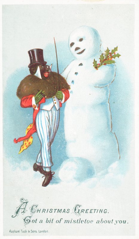 雪だるま、クリスマス カードと話している黒人男性 作： 英語学校