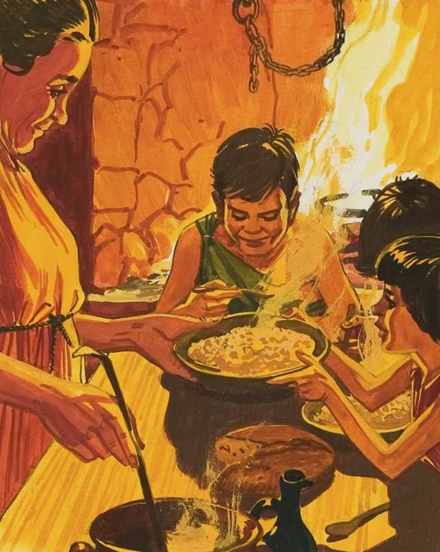 夕食を食べている子供たち 作： 英語学校