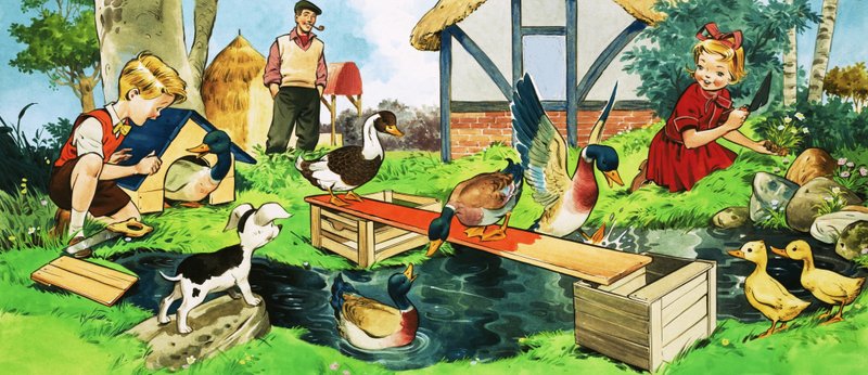 子供と遊ぶアヒル 作： 英語学校