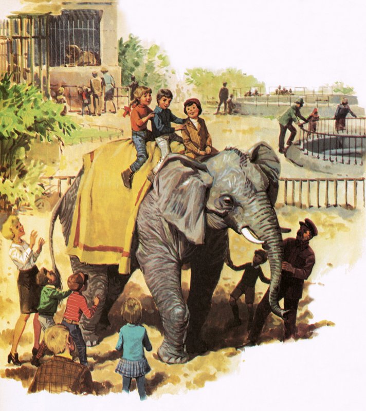 ロンドン動物園でジャンボに乗る子供たち 作： 英語学校