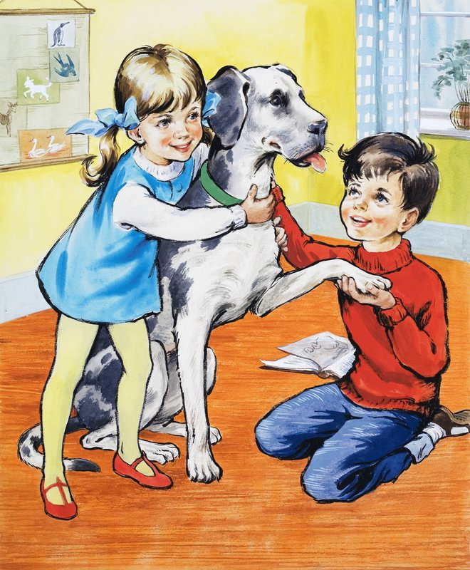 女の子と男の子の犬 作： 英語学校