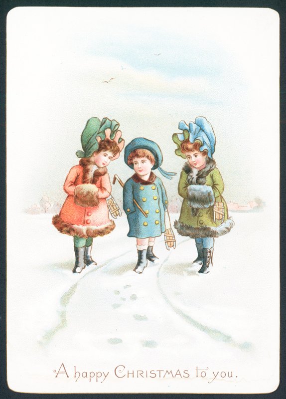 雪の中を歩く女の子、クリスマスカード 作： 英語学校