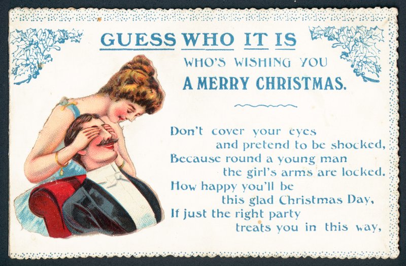 誰だと思う？レディからかう男！クリスマスカード。 作： 英語学校