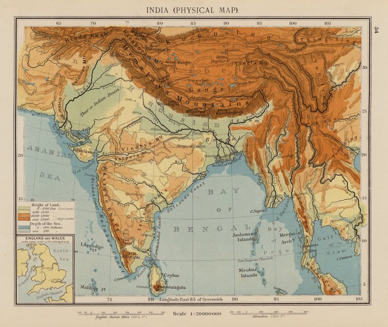 インド地図（カラーリトグラフ） 作： 英語学校