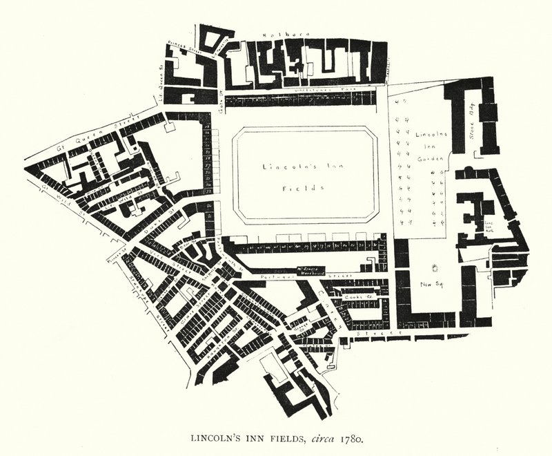 リンカーンズ・イン・フィールズ、1780年頃（リトグラフ 作： 英語学校