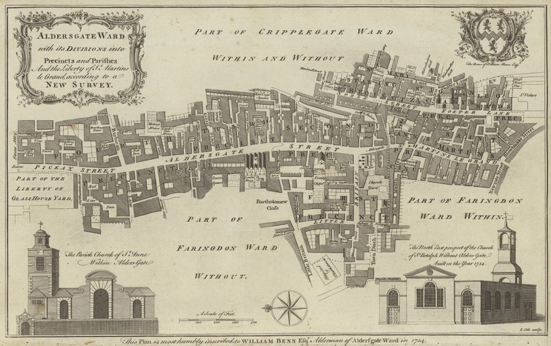 ロンドン市オルダースゲート区の地図 作： 英語学校