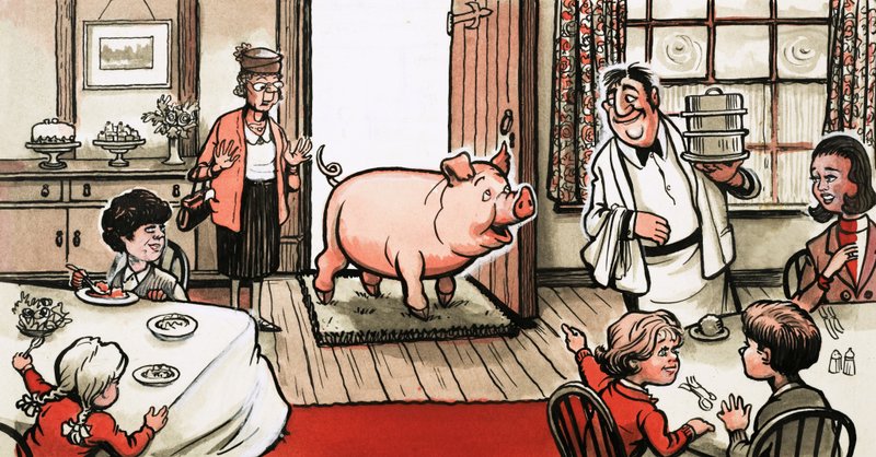 レストランに入る豚 作： 英語学校