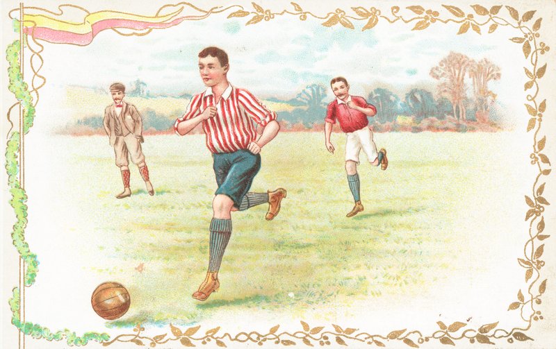 サッカーをする男性がいるポストカード 作： 英語学校