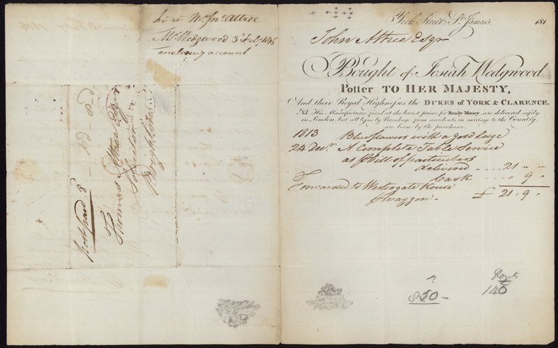 Josiah Wedgwoodが発行した領収書 作： 英語学校