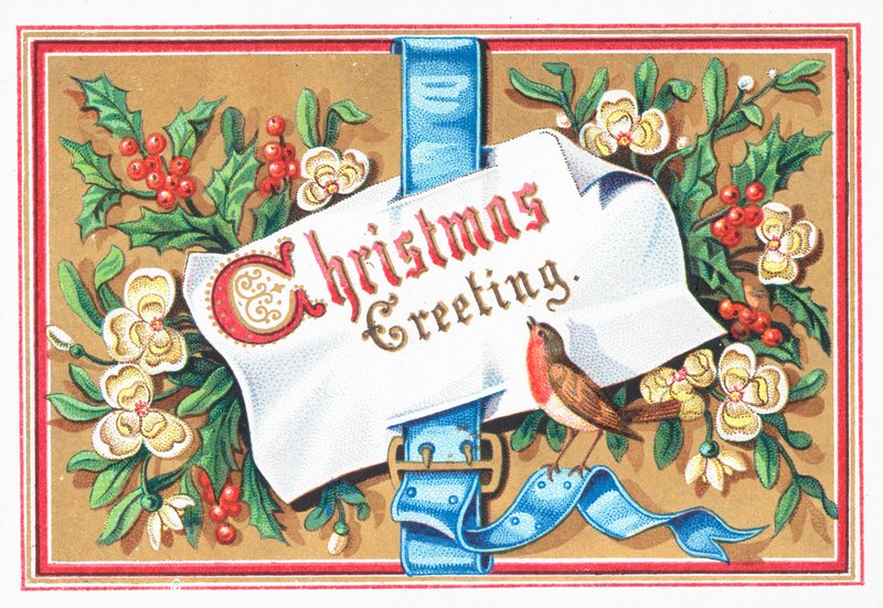 メッセージと花、クリスマスカードとロビン 作： 英語学校