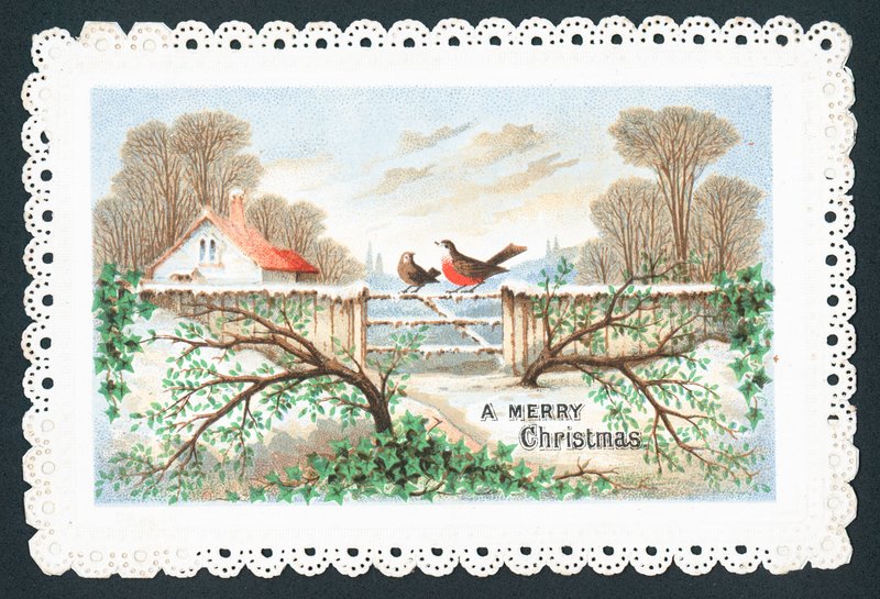 ゲート、クリスマスカードに座っているロビンス 作： 英語学校