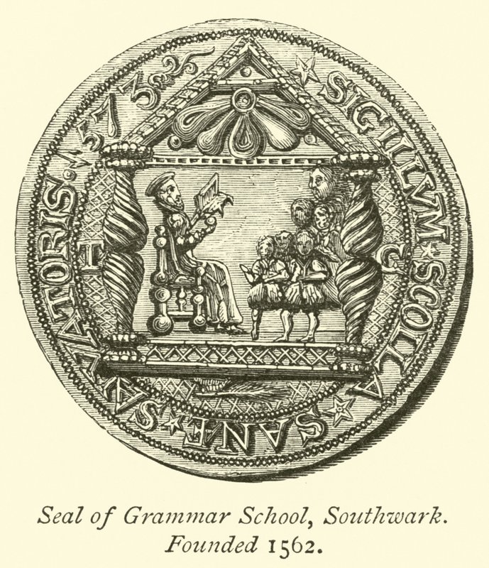 サザークの文法学校のシールは1562年に設立されました 作： 英語学校
