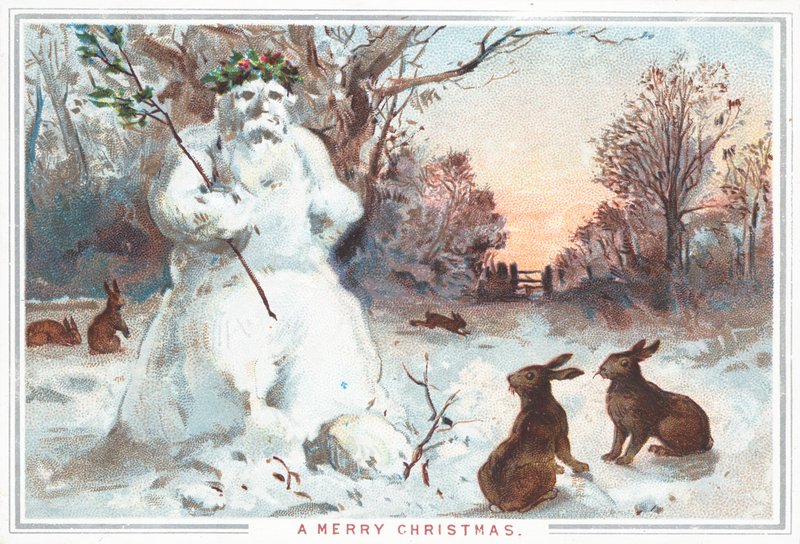 雪だるまとうさぎ、クリスマスカード 作： 英語学校
