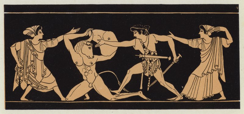 ミノタウロスを倒すテセウス（カラーリトグラフ） 作： 英語学校