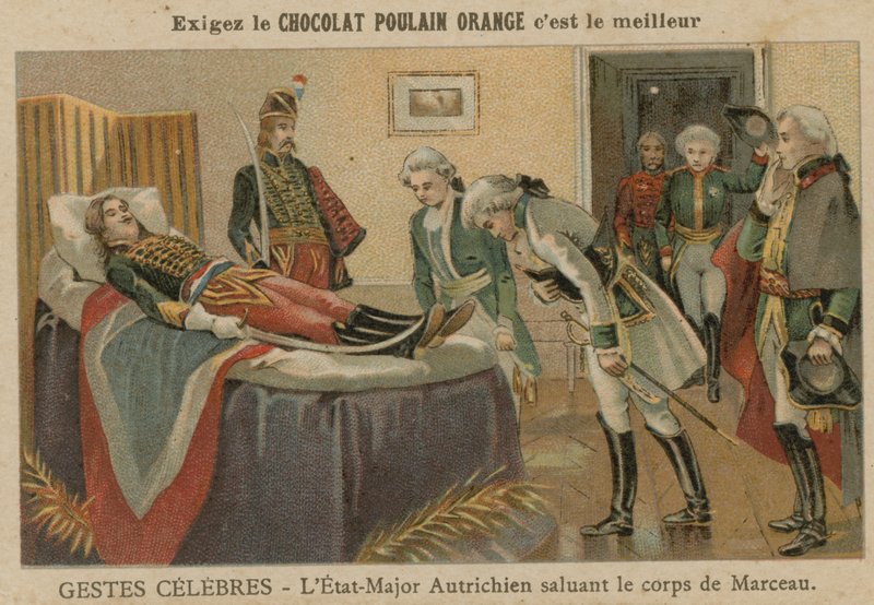 1796年にドイツのアルテンキルヒェンで死去したマルソー将軍の遺体を敬礼するオーストリア人スタッフの役員 作： ヨーロピアンスクール