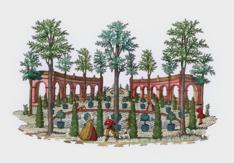 イタリア式庭園の風景（彩色済み彫刻 作： ヨーロピアンスクール