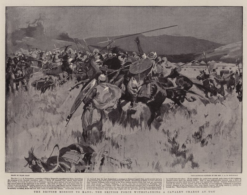 カヌーへのイギリス代表団、ウグーで騎兵隊の突撃に耐えるイギリス軍 作： フランククレイグ