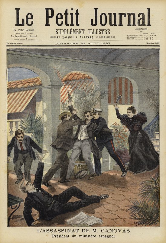 1897年8月8日、スペインの首相、アントニオカノバスデルカスティーヨの暗殺 作： フランス語学校