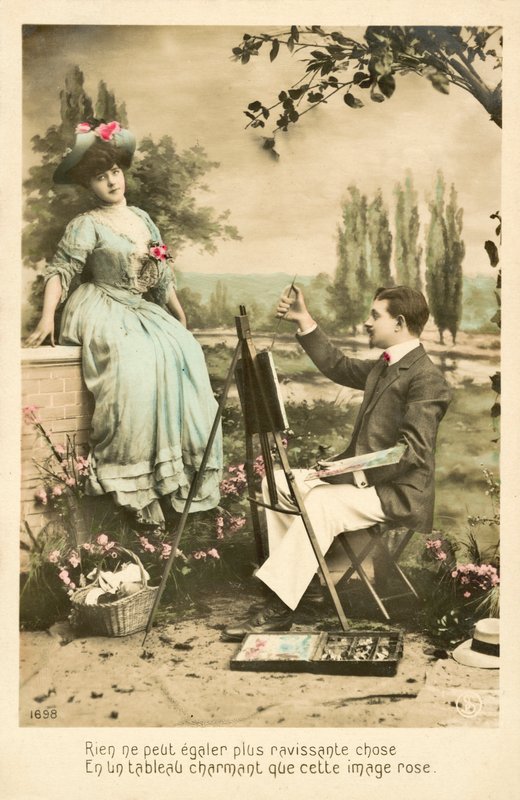 バラとアーティストの絵画のかわいい女の子 作： フランスの写真家