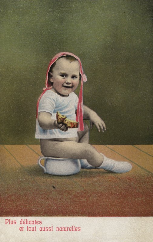 トイレに座っている子供 作： フランスの写真家