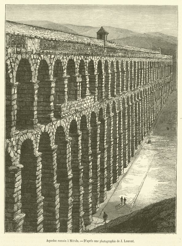 Aqueduc romain a Merida (e.g. engraving) 作： フランス語学校