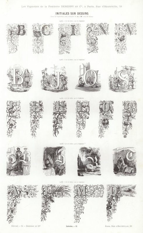 Vignettes Typographiques」のページ（彫刻）。 作： フランス語学校