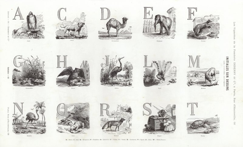 Vignettes Typographiques」のページ（彫刻）。 作： フランス語学校