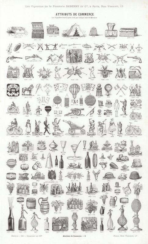 Vignettes Typographiques」のページ（彫刻）。 作： フランス語学校