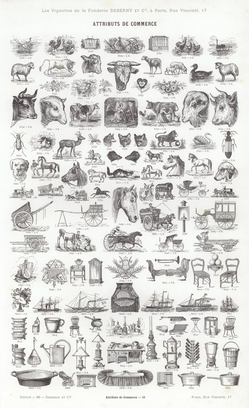 Vignettes Typographiques」のページ（彫刻）。 作： フランス語学校