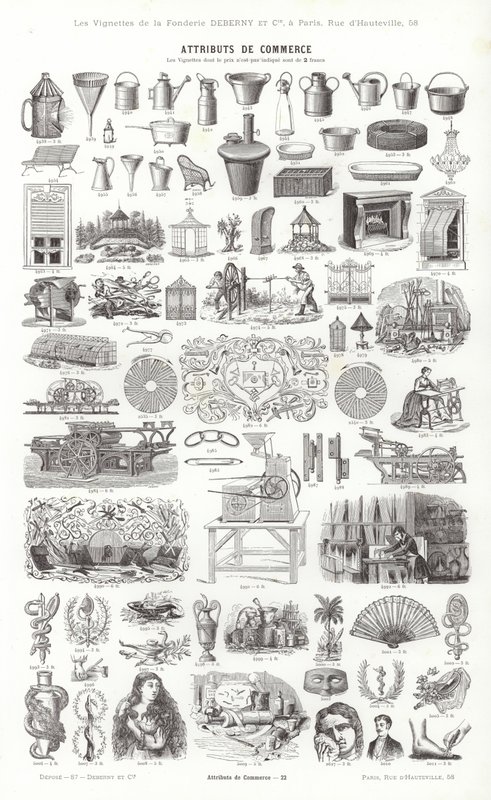 Vignettes Typographiques」のページ（彫刻）。 作： フランス語学校
